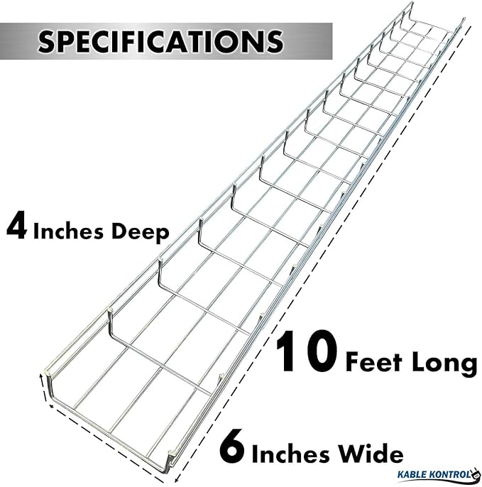 Kable Kontrol Stainless Steel Cable Tray Bulk Pack – 30 Pcs - 10 Feet Long - 6" W, 4” D – Wire Mesh Tray Cable Management Rack Cords Organizer Cable Basket, NEC Approved for Network, Fiber Optic