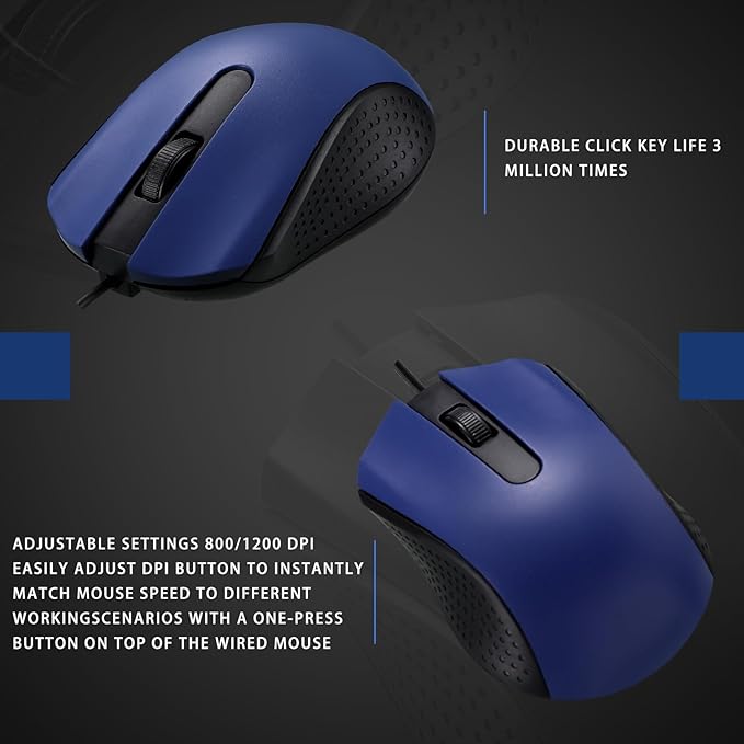 Hoteam 12 Pcs Blue Wired Computer Mouse Bulk Cord USB Computer Mice Ergonomic Wired Mouse for Pcs, Computers, Laptops, Gaming Office Home Supplies