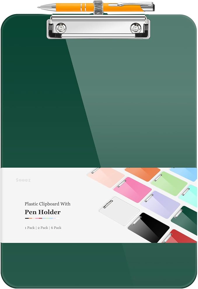 Sooez Plastic Clipboard with Pen Holder, [10% Thicker] Clip Boards 8.5x11 with Low Profile Clip, Cute Hanging Clipboard, Standard Letter Size A4 for Women Teacher, Office & School Supplies