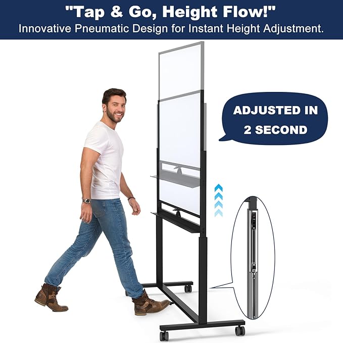Large Dry-Erase Rolling Magnetic Whiteboard - TSJ OFFICE 48 x 32 Inches Dry Erase Board with Stand Height Adjust Double Sides Mobile White Board Easel on Wheels Office, Home & Classroom