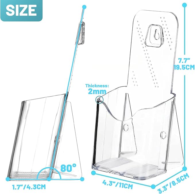 Brochure Holder Stand, 6 Pack 4 inches Acrylic Pamphlet Display Stand Wall Mount/Countertop, Clear Plastic Trifold Rack Card Holder for Organizer Flyer, Leaflets, Document, Literature