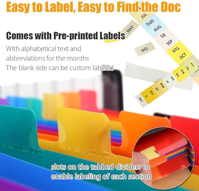 TriMagic Accordian File Folder Organizer, Alphabetical Expanding Filing Folders, A-Z Expandable Accordion Storage Box with 24 Pockets for Paperwork Paper Keeper Invoice Receipt Bill Document