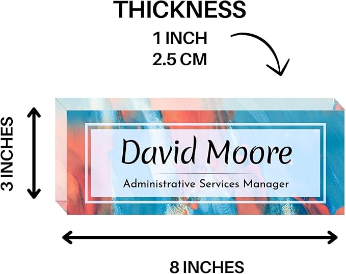 Customized Clear Acrylic Thick 8x3" Desk Name Plate Block with Personalized Logo - Professional Office Decor - Customized Acrylic Plate Gift for Teacher Co-workers, Christmas Gifts for Her, Thanksgiving Gifts (Orange-Blue Dream)