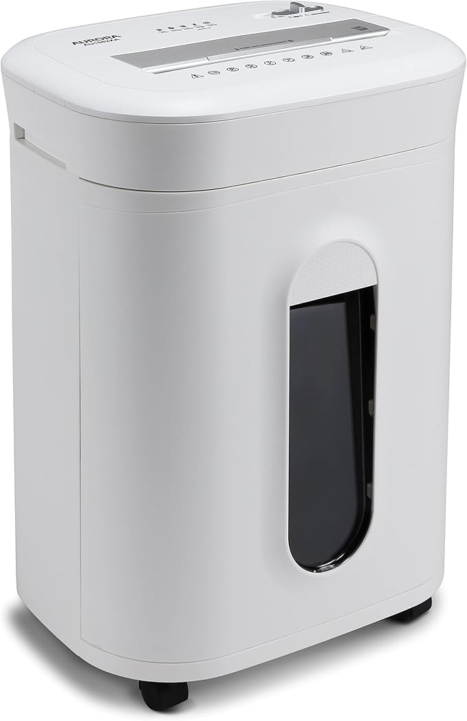 Aurora Heavy Duty Anti-Jam 15-Sheet Crosscut Shredder/60 Min Run Time/ 6-Gallon Pullout Basket, White