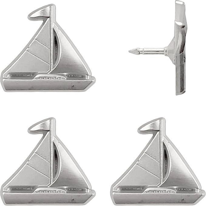 Sailboat Push Pins - Silver Sailing Pins - for Cork Board, Maps, or Lapel Pin Use - Designed in USA - Set of 4