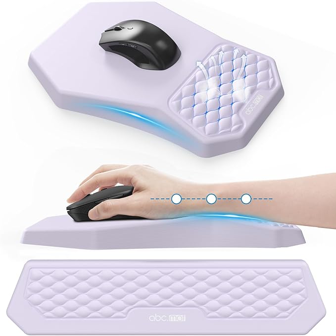 Ergonomic Mouse Pad and Keyboard Wrist Rest Support Set, Massage Design Mousepad for Carpal Tunnel Pain Relief, Memory Foam, Non-Slip PU Base for Computer Desk, Purple