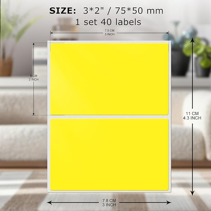 FINDAT Rectangle Label Stickers 3×2 Inch Vinyl Removable Yellow Sticker Waterproof Writable File Folder Moving Labels for Boxes Home Office Labeling 40 PCS