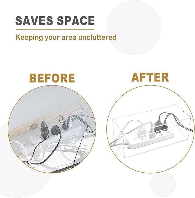 Cable Management Box, 2 Open Slots Cords Hider Box, Under Desk Power Strip Organizer and Floor Cables Storage, Clear