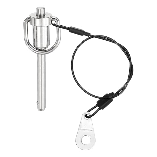 uxcell 1 Pcs Quick Release Pin, 1/4" x 1.57"(Dia. x L) Push-Button Ball Locking Pin 304 Stainless Steel Ring Handle Locking Pin with Wire for Audio Bimini Top Marine, Silver
