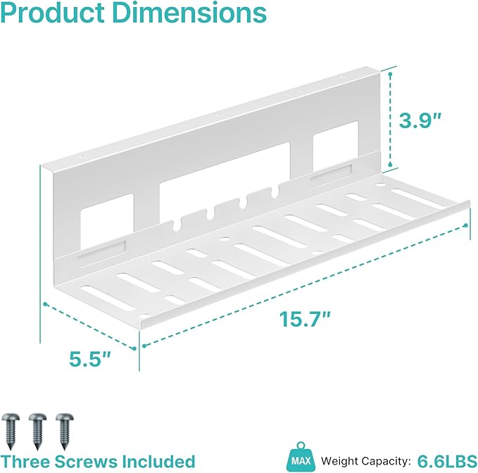 Under Desk Cable Management Tray, 15.7 Inches Metal Cord Organizer Rack, Desk Tray for Power Strip, Cord, Wire, Easy Mounting Cable Management Under Table for Home Office, White
