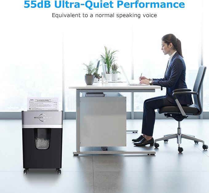 BONSEN 12-Sheet Micro-Cut Home Office Shredder with 5.3 Gal Bin, 40-Minute P-4 Security Level Paper Shredder for Plastic Credit Card, Staples, with Transparent Window & Anti-Jamming System, S3106