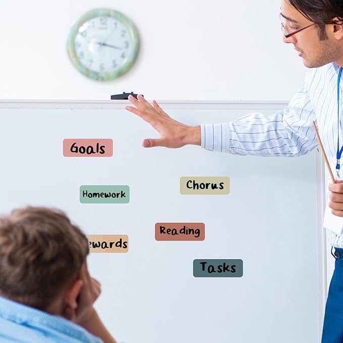 Ctosree 240 Pcs Dry Erase Magnetic Labels 3.2'' x 1.2" Reusable Magnetic Name Tags Blank Name Magnets Colorful Tag Stickers Strips for Whiteboard Locker School Office(Soft Color)