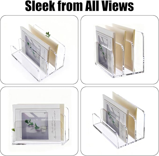 1Pcs Acrylic Mile Sorter for Desk, 3 Upright Compartments Desk Mail Organizer, Acrylic Mail File Organizer Sorters for Envelope Paper Document, Clear Files Sorter for Office Home, Vertical