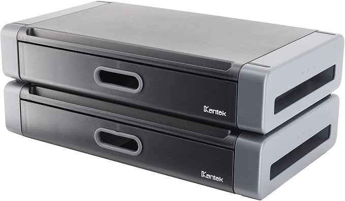 Kantek Monitor Riser with Drawer & Smartphone/Tablet Slot, 19-Inch Wide x 11-Inch Deep x 4-Inch High, Black/Dark Grey (MS760)