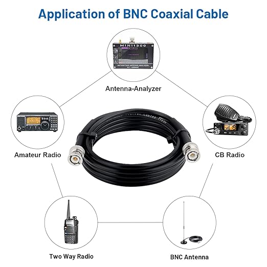 BNC Cable - 8FT RG58 50 ohm Male to Male Coax Cables Low Loss BNC Extension Coaxial Cable with for Antennas, RF Radios, Modems, Oscilloscopes, Spectrum, etc (Black)