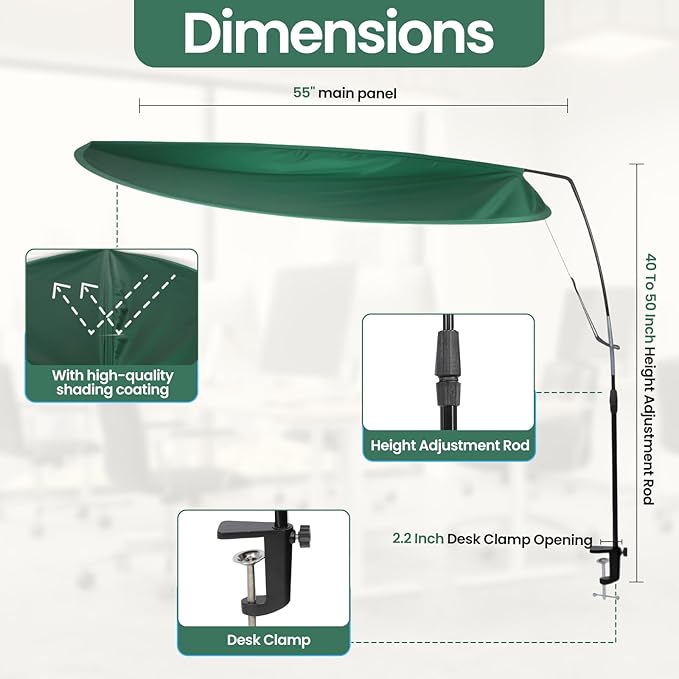 CKAGF Green Adjustable Office Cubicle & Desk Shade – Oval Design for Wider Coverage, Blocks Light and Distractions, Creates a Private and Comfortable Workspace