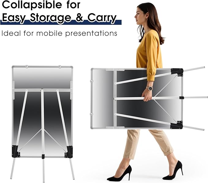 Magnetic Whiteboard Easel, 36"x24" Height Adjustable Dry Erase Board with Stand, Large Aluminium Frame White Board for Teaching, Flipchart Standing Writing Board for Office, Home (White)