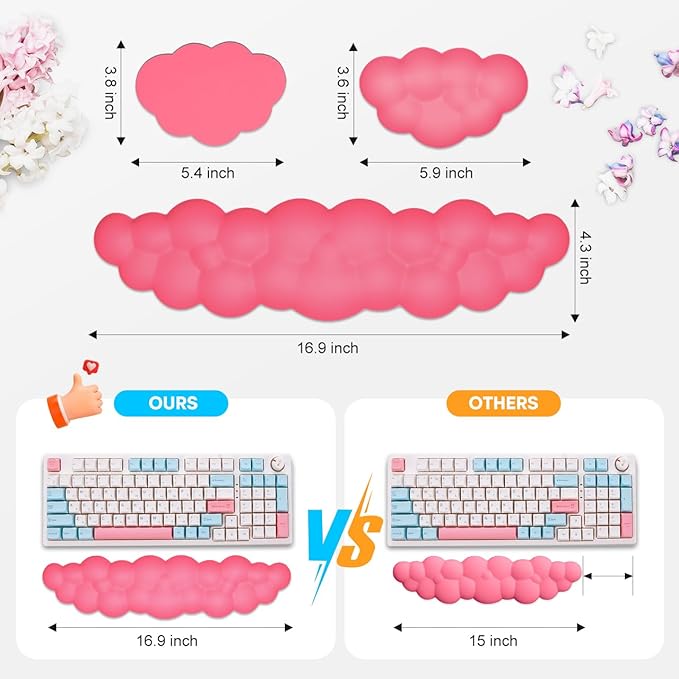 JIKIOU Upgrade Leather Cloud Keyboard Wrist Rest, Cloud Wrist Rest with Non-Slip PU Base, Comfortable Memory Foam Wrist Rest for Computer Laptop Mac Gaming Office and Pain Relief Christmas Wish Gift