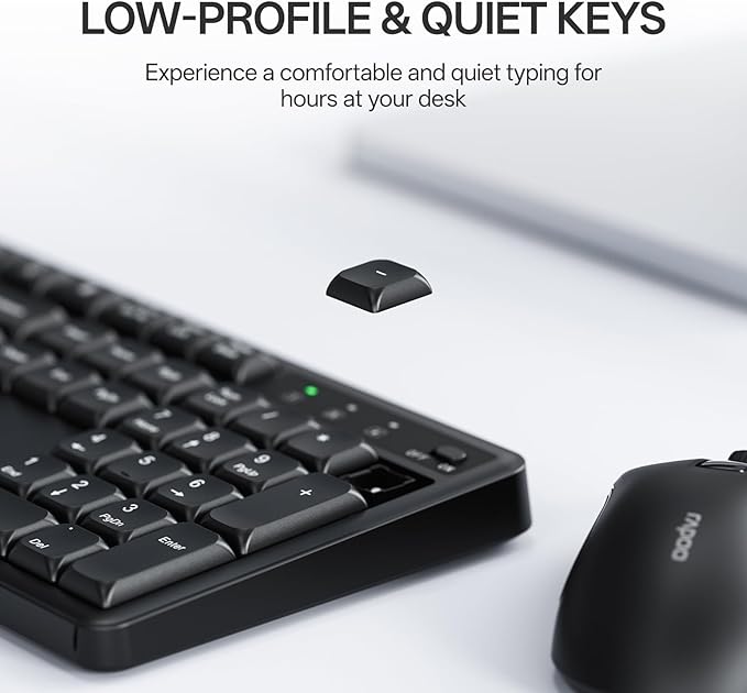 Rapoo X2100 Quiet Wireless Keyboard and Mouse Combo, 2.4GHz USB Receiver, 12 Multimedia Keys, Spill-Proof, Full-Sized, Compatible with PC, Laptop, Black