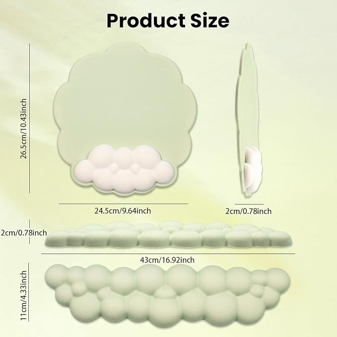 Ergonomic Mouse Pad and Keyboard Wrist Rest - Green Cloud Wrist Rest Keyboard with Mouse Wrist Pad Sets, Soft Memory Foam Wrist Support for Laptop, Mac, Office, Work, Gaming