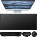 Mouse Pad Black, Mouse Pad with Wrist Rest, 4-in-1 Large Mousepad+Keyboard Wrist Rest+Mouse Pad Wrist Support+Cup Pad Set,Ergonomic Anti-Slip,Memory Foam Desk Mat for Home Office Gaming(35.4×15.7in)