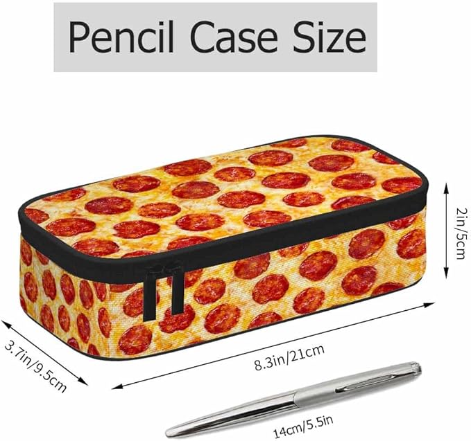 Cheese Pizza Pencil Case Fantasy Delicious Food Circle Pencil Bag Pouch Box Organizer for College Student Teen Adults