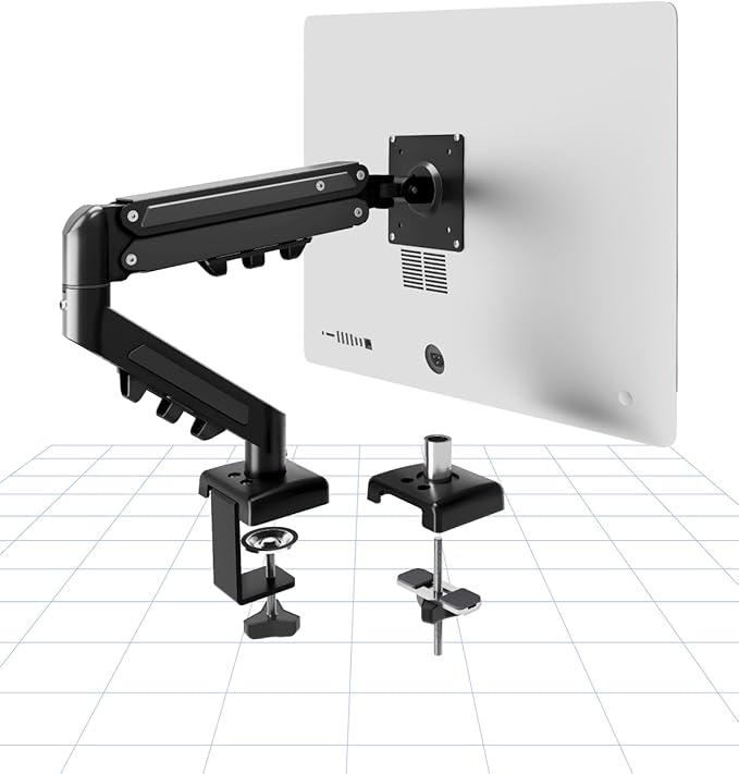 Flexispot Single Monitor Arm, 17-32 Inch Monitor Mount up to 19.84 lbs, Fast Install VESA Mount for Home Office Gaming, Full Adjustable Gas Spring with C-Clamp and Grommet Base, Black