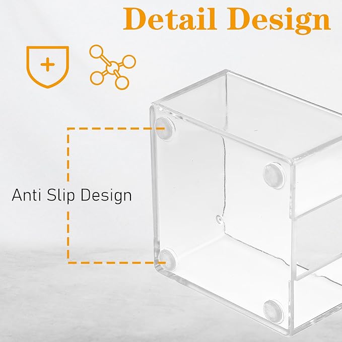 Clear Sticky Note Holder, Sticky Note Dispenser with Non-Slip Pad, Acrylic Desk Accessories, Aesthetic Office Supplies Organizer for Home Office Dorm Room (3.35 × 3.35 × 1.77 Inches)