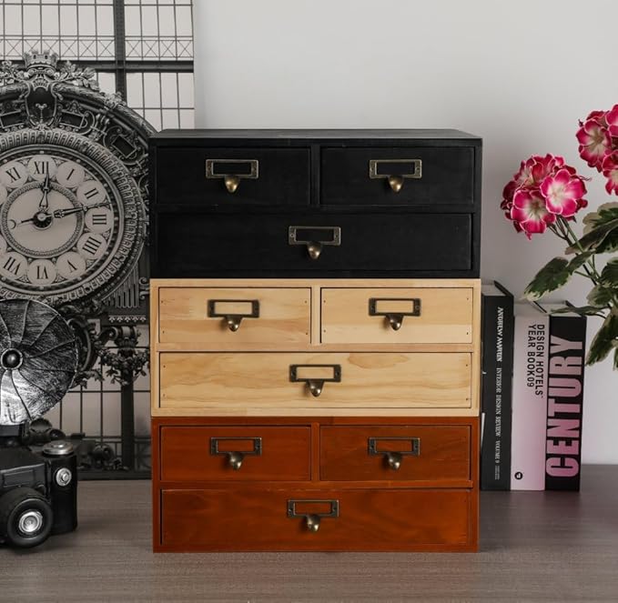 Wooden Storage Box Apothecary Drawers Vintage Wooden Box Wood Desktop Organizer Countertop Drawers Library Card Catalog Cabinet Apothecary Cabinet（BLACK 03）