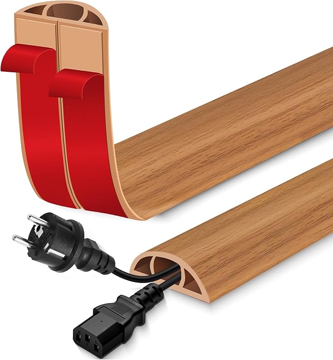 Floor Cord Cover for Wires on Floor Self Adhesive Cord Hider Floor Cable Management Wire Covers for Cords Protector Prevent Cable Trips Cord Cavity W 0.51" x H 0.31", Brown Wood, 10Ft