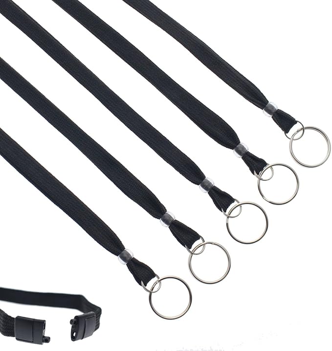 Specialist ID Bulk 25 Pack - Heavy Duty Breakaway Lanyards for Keys and Id's with Key Chain Split Ring - Break-Away Clasp and Keychain Keyring/ID Holder Attachment at Bottom (Black)…