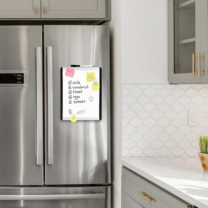 Amazon Basics Small Dry Erase Whiteboard, Magnetic Whiteboard with Marker and Magnets, 8.5" x 11", Plastic/Aluminum Frame