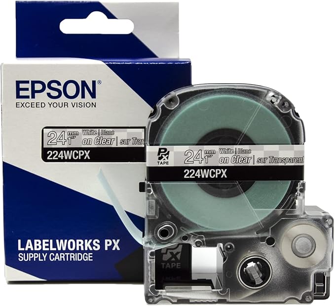 Epson LABELWORKS 224WCPX Genuine PET (Polyester) Tape Cartridge - White on Clear Label Maker Tape - 1" (24MM) Wide, 30'