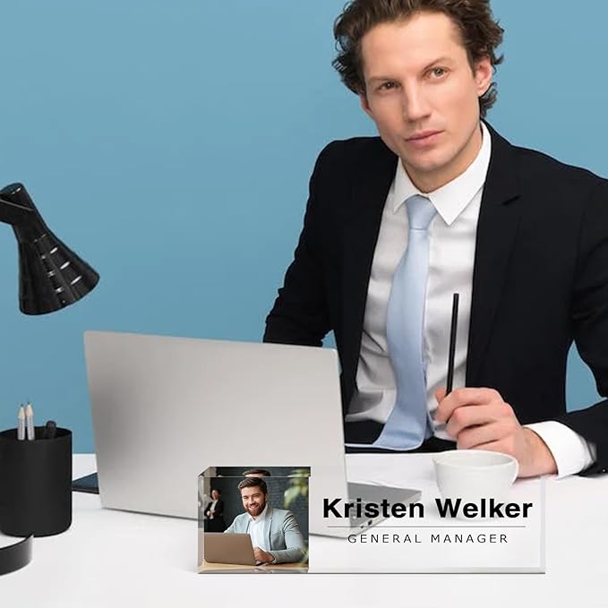 Custom Name Plate for Desk, Personalized Desk Name Plate with Photo, Office Desk Decor for Women Men, Acrylic Desk Accessories, Office Gifts for Boss Manager Teacher, Employee Appreciation Gifts