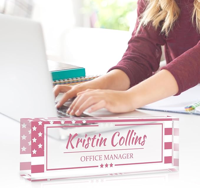 Custom Name Plate for Desk, Personalized Desk Name Plate on Clear Acrylic Glass, Appreciation Gifts for Teacher Employee Boss Coworkers Nurse, Office Desk Accessories for Women Men (Dusty Pink)