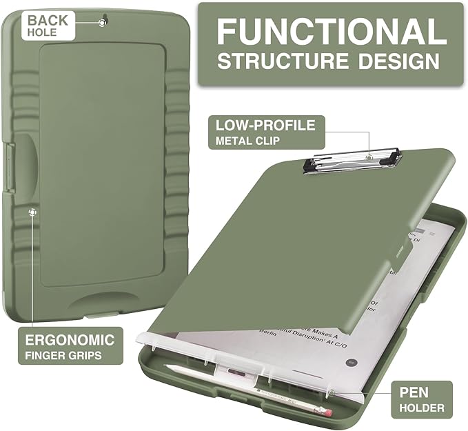 Sooez Clipboard with Storage, High Capacity Nursing Clip Board 8.5 x 11 with Pen Holder & Low Profile Clip, Plastic Clipboards Case Box, Teacher Must Haves School Office Supplies,Letter Size/ A4