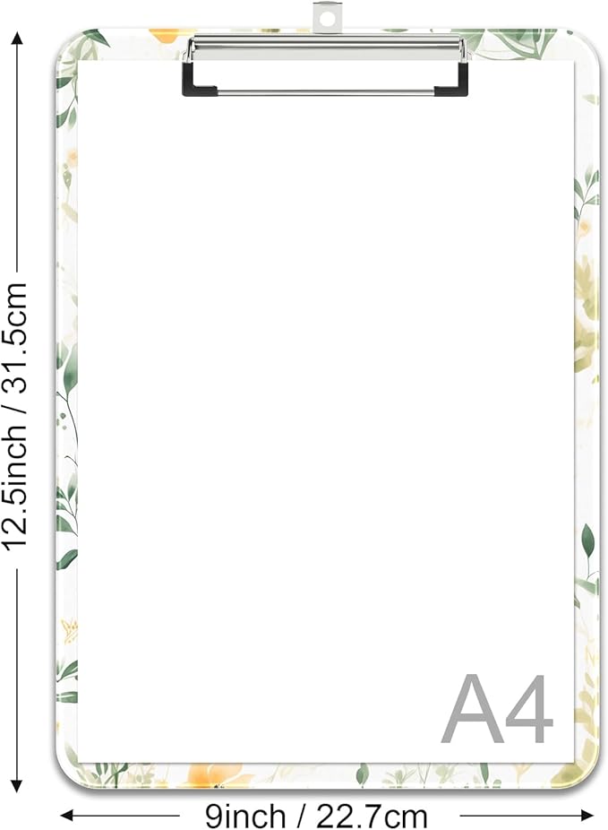 Rimilak Plastic Clipboards with Metal Clip, A4 Letter Size 9 x 12.5 in, Office Decorative for Students Women Men and Kids, Cute Custom Pattern, Green Plants