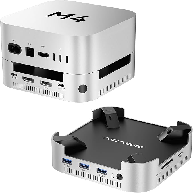 ACASIS 40Gbps Mac mini M4 Dock & Stand with Dual-Bay NVMe SSD Enclosure, Aluminum DP Hub for Mac mini M4 and M4 Pro 2024, 4K60Hz DP, 3X10G USB A, PD 30W, SD/TF 4.0, Support Dual SSD B+M M-Key
