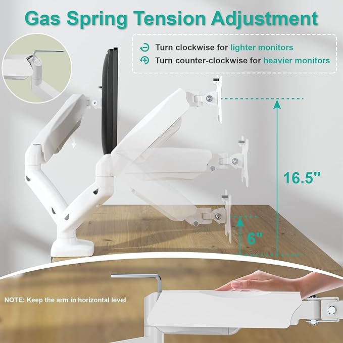 WALI Dual Monitor Stand, Adjustable Gas Spring Arm Monitor Mount for 2 Monitors up to 32 Inch,19.8lbs Capacity (GSMP002W), White by WALI