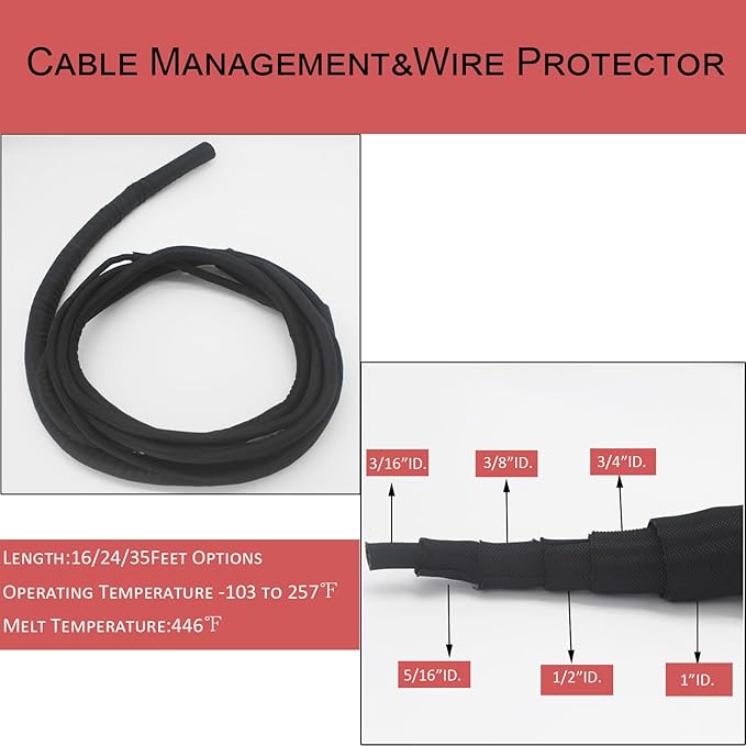 Split Mesh Cord Sleeve Loom Tubing Cable Cover Braided Cable Management Auto Protective Wire Harness Wrap Self Wrapping Woven 3/16"-35ft