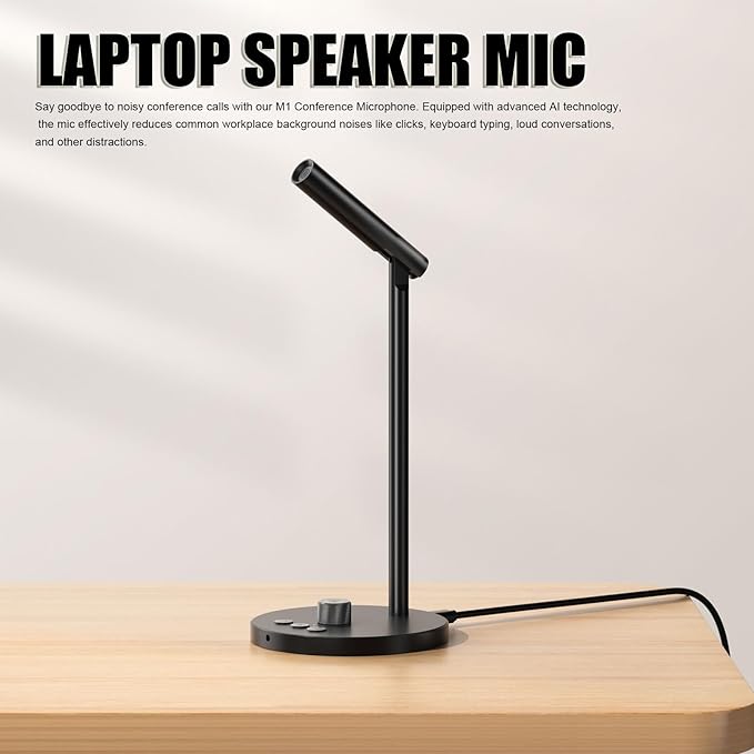 Wisoqu Conference Speaker and Microphone, AI Noise Reduction, AI Transcription Summary, Support 60 Languages, Mute, USB Speakerphone for 13 People