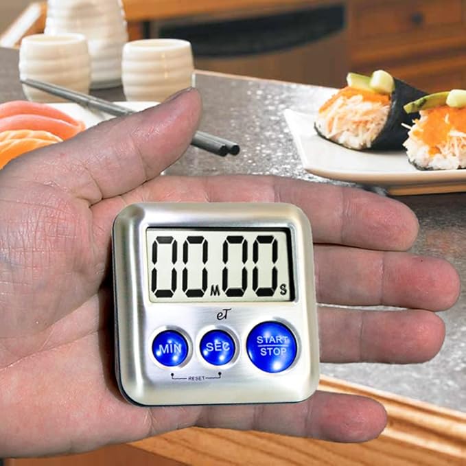 Elegant Digital Kitchen Timer Stainless Steel - Variety 8 Pack - Strong Magnet - Loud Alarm - Large Display - Auto Memory - Auto Shut-Off - (2 Each Silver, Lime, Plumberry, Charcoal 8-Pack)