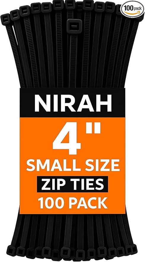 Small Zip Ties Black 4 inches – 18 LB Strength, UV-Resistant, Self-Locking Nylon Small Cable Ties, Mini Zip Ties for Electronics, Wire Management, Office, Garden, Craft & Decorations by Nirah