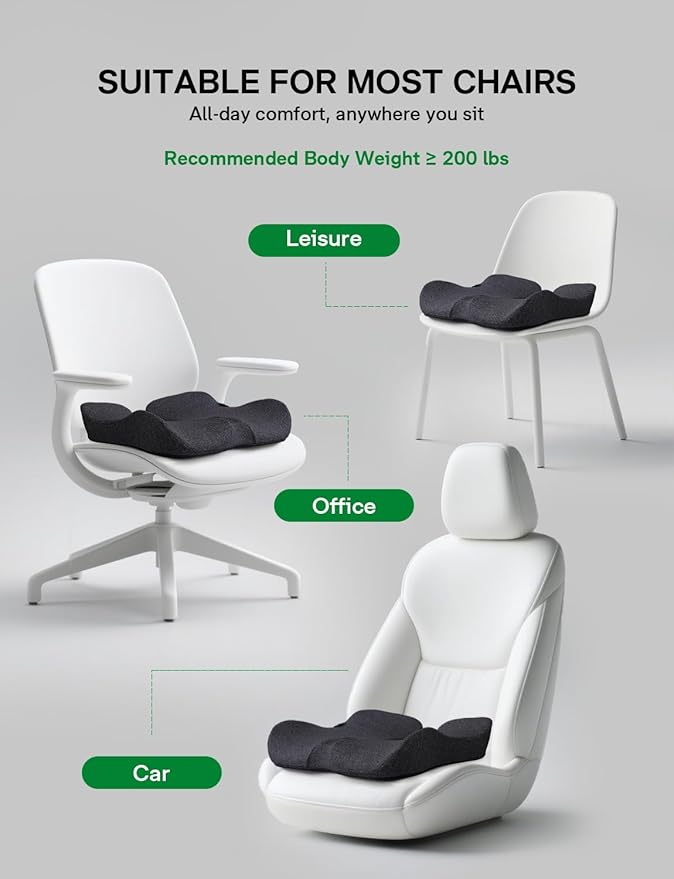Medisana Seat Cushion, SC 150B Seat Cushions for Office Chairs, Car Seat, Wheelchair - Sciatica & Tailbone & Coccyx Pain Relief Pillow for Driver Sedentary People（Size:19.6 * 16.6 * 3.7 in-Black）