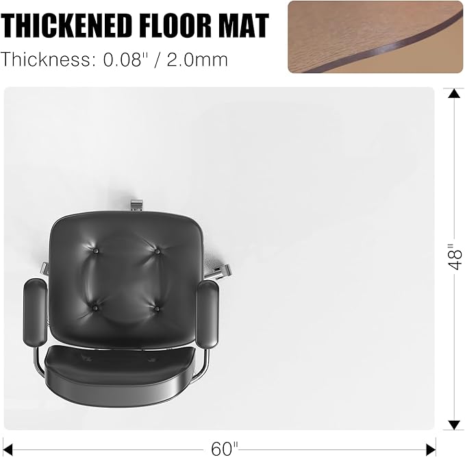 Tydle Chair Mat for Hard Floors, 48" x 60" Chair Mat for Hardwood Floor, Non-Slip Computer Under Desk Plastic Floor Mat for Work Gaming Chairs, Vinyl Hard Floor Protector for Home Office (Clear)