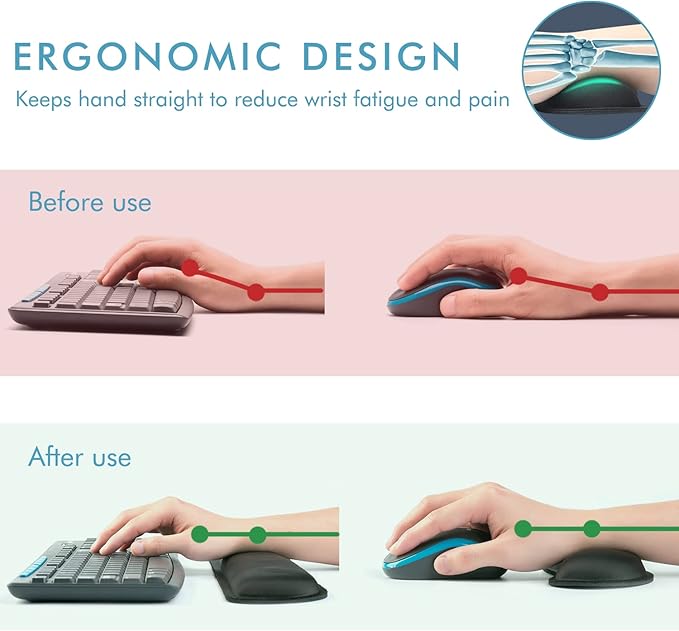 VAGAU Premium Keyboard Wrist Rest and Mouse Pad Wrist Support, Ergonomic Memory Foam Set for Office, Laptop, Mac, Computer and Gaming, Comfortable Typing &Wrist Pain Relief (2 Pack)