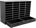 DYRABREST 32 Slot Literature Organizer Adjustable Desktop File Sorter with 2 Drawers, Stackable Office Mail Sorter 32 Compartments Magazine Holder Paper Storage Cabinet for Office Home School