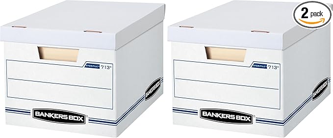 Bankers Box 12 Pack STOR/FILE Basic Duty File Storage Boxes, Standard Assembly, Lift-off Lid, Letter/Legal, White/Blue