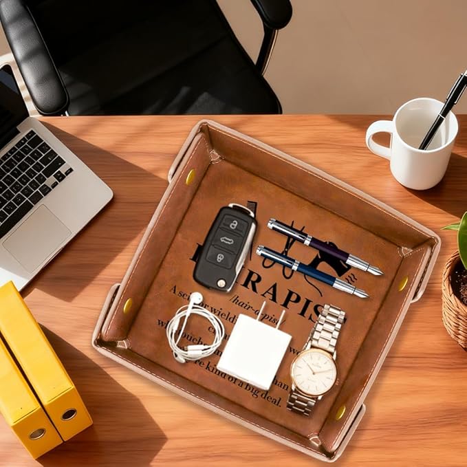 Aelciyue Hair Stylist Gifts - Christmas Retirement Valentines Appreciation Inspirational Gifts for Hairdressers Leather Tray Organizer Leather Valet Catchall Desk Tray