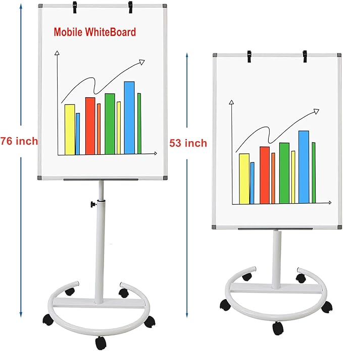 Mobile Easel Whiteboard 40x28 Inches – Adjustable Height Rolling Whiteboard on Wheels, Magnetic Portable Dry Erase Board Stand Easel White Board Flipchart Easel Board with Paper Pad